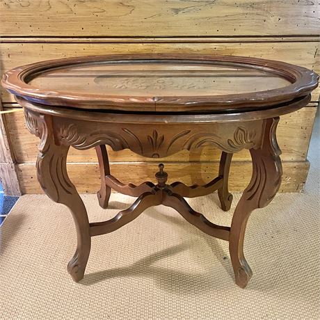 Antique Carved Wood Serving Tray Cocktail Table