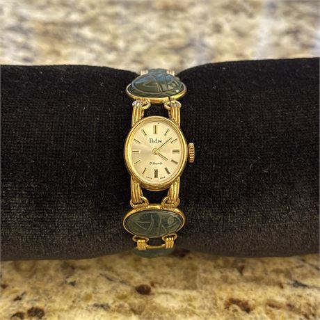 1/20 12K GF Pedre Cabochon Scarab Stones Wrist Watch