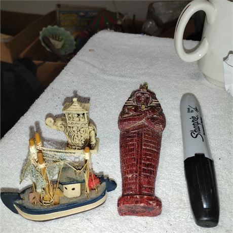 Small Egyptian Tutanhamun Sarcophagus Figurine. Handpainted