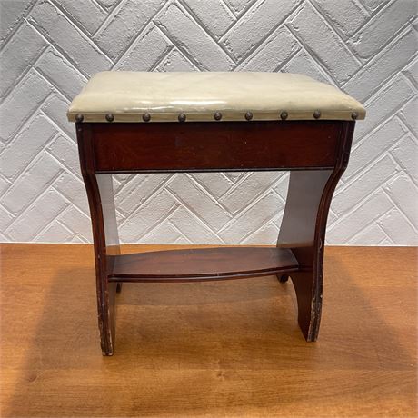 Vtg Nailhead Trim Vinyl Upholstered Storage Vanity Bench