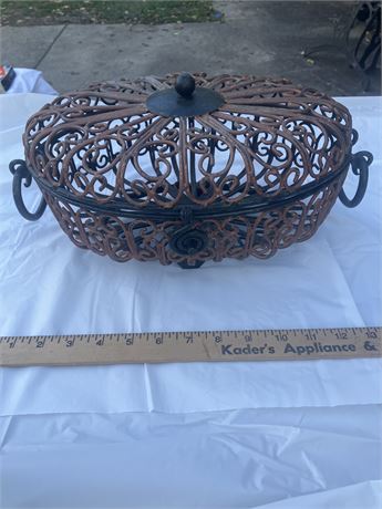 Vintage Metal Decorative Lidded Basket