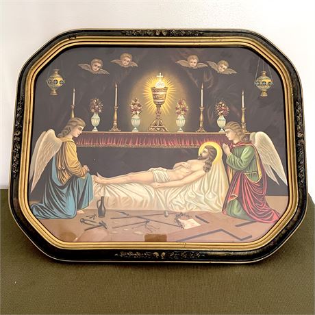 Antique "Holy Grave of Christ" Framed Lithograph Print