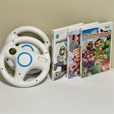 Wii Games and Two Steering Wheels - MarioKart, Playground and Cooking Mama