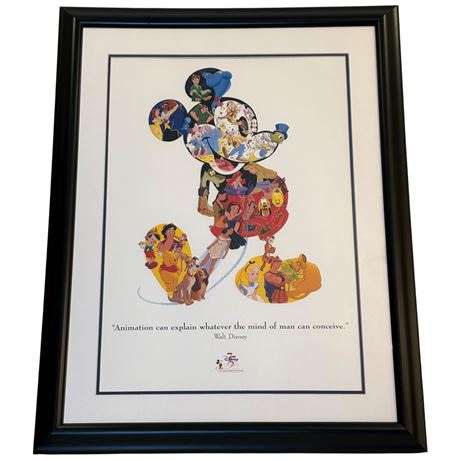 Framed Disney's Mickey Mouse Animation Collage Lithograph w/ Inspirational Quote