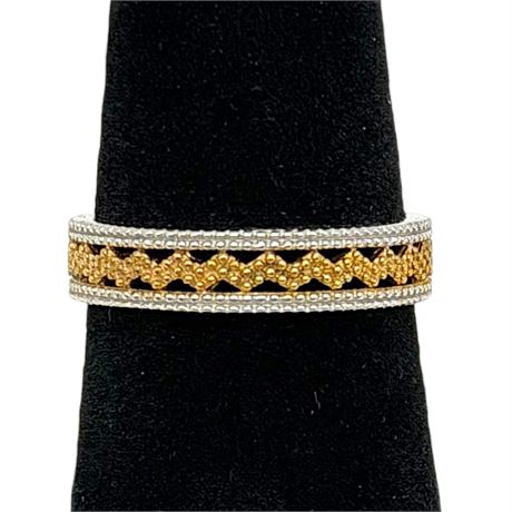 925 Sterling Silver Two-Toned Size 6 Diamonique Ring Marked DQCZ