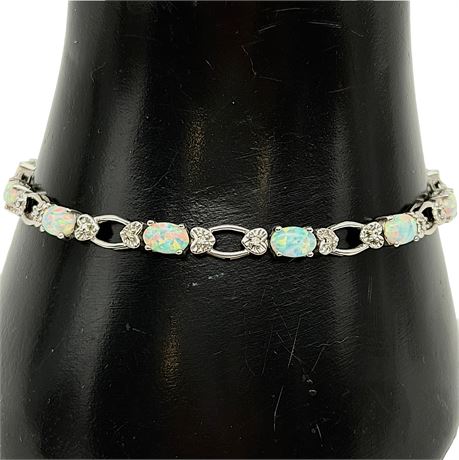 10K White Gold Opal & Diamond Bracelet