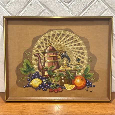 Beautiful Ribbon Embroidered Wall Hanging - Framed Behind Glass