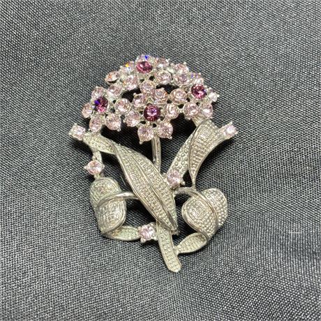 Vintage Rhinestone Pink and Purple Floral Bouquet Pin