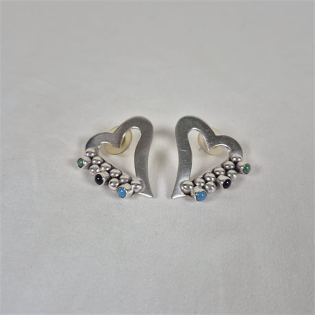 Vtg Sterling Silver Asymmetric Heart Earrings