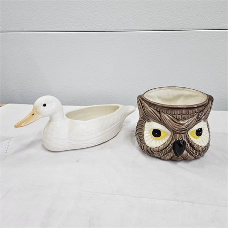 Ceramic Duck & Owl Planters