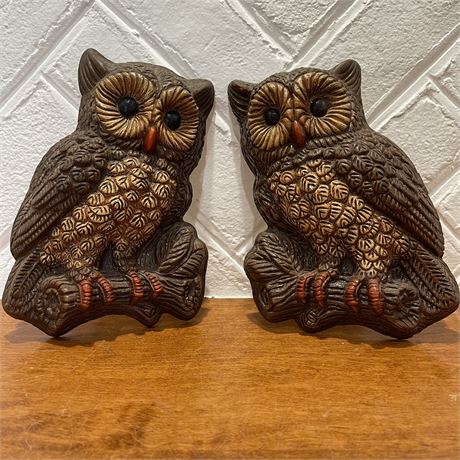 Pair of Vintage 1970's Owl Wall Plaques