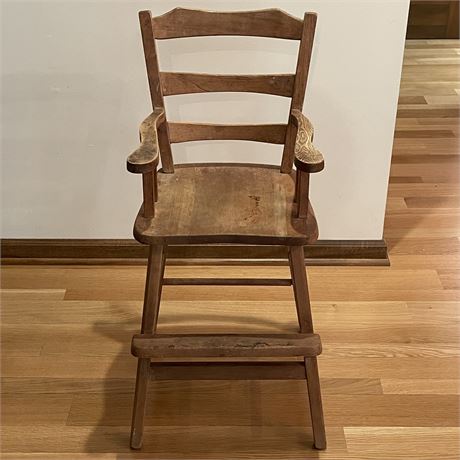 Old Wooden Slide-Under Table Highchair without Tray