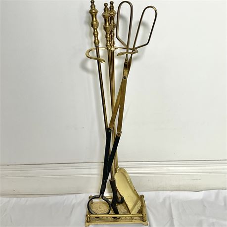 Vtg 4-Piece Brass Fireplace Tool Set