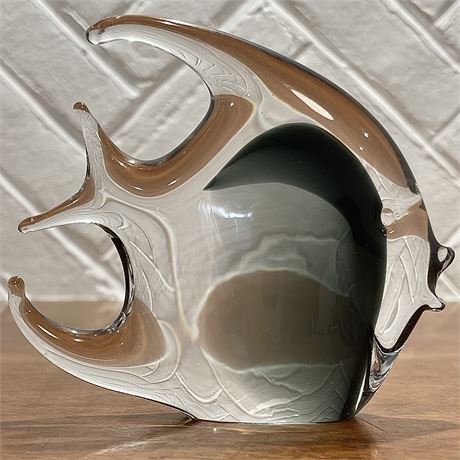 Vintage Hand-Blown Glass Angelfish - Clear with Black Center