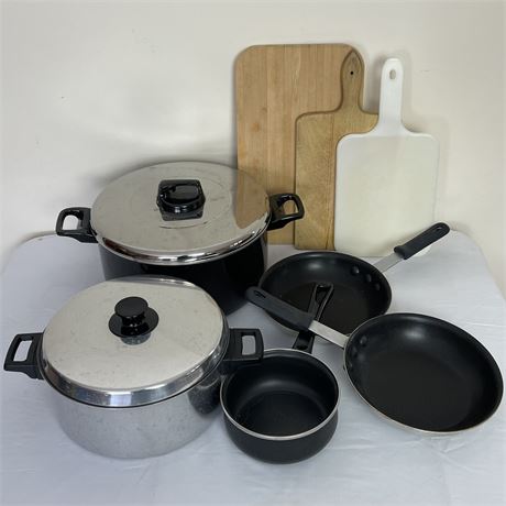 Grouping of Pots and Pans with Cutting Boards