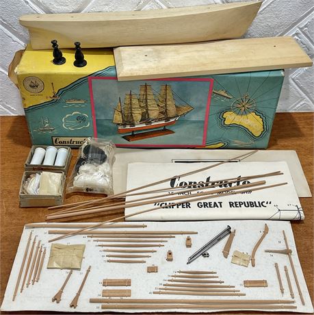 Vtg Constructo 15" 'Clipper Great Republic' Wooden Ship Model Kit