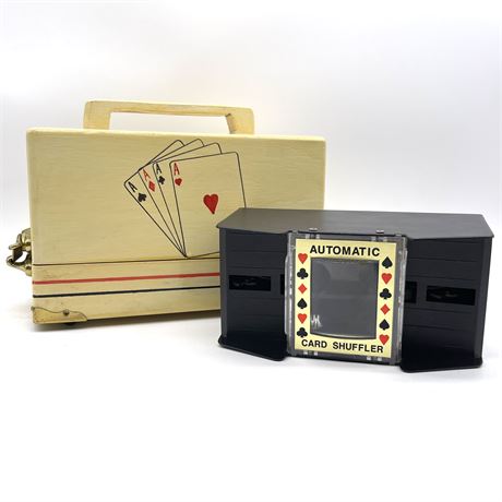 Vintage Automatic Card Shuffler with Hand Painted Latched Box