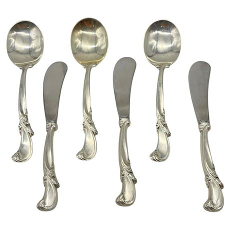 1950s Sterling Silver Waltz of Spring 3 Soup Spoons & 3 Buttering Knives