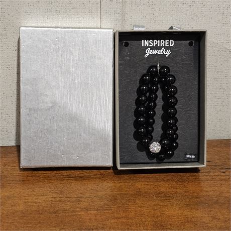 Black Beaded Bracelet w/Crystal Clasp *NIB*