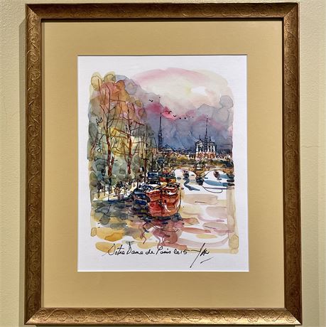 2015 Kam-Wah Yan Signed "Notre Dame de Paris" Authentic Watercolor Painting