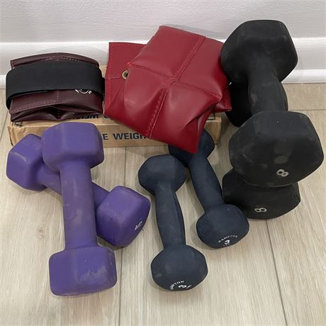 Neoprene Coated Dumbbells (Set of 3's 5's and 8's) with Cuff Weights