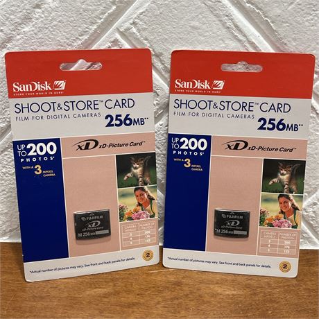 2 NIB SanDisk Digital Camera 256 MB Shoot & Store Cards - xD-Picture Cards