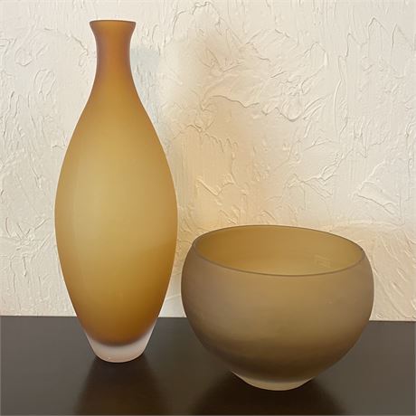 Frosted Glass Vase and Bowl - Hand Made by Vetricor