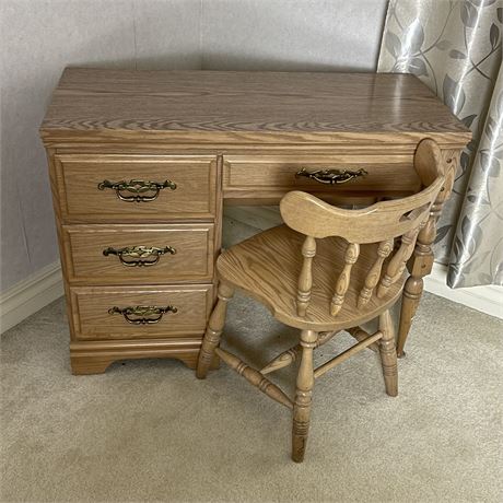 Solid Wood Dresser with Stationary Desk Chair