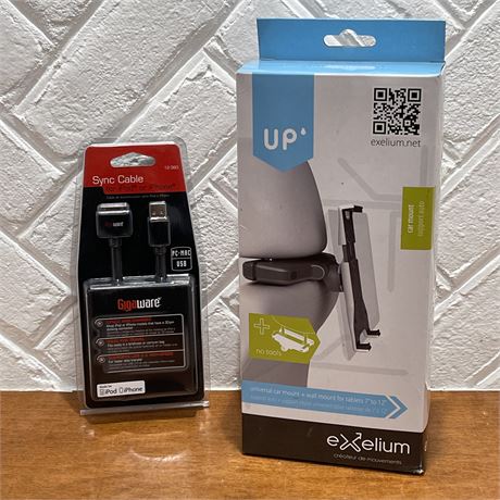 NIB Exelium Car/Wall Mount for 7" to 12" Tablets & Gigaware Sync Cable
