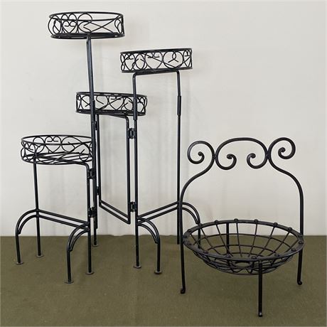 Wrought Iron Basket & 4-Tier Folding Planter