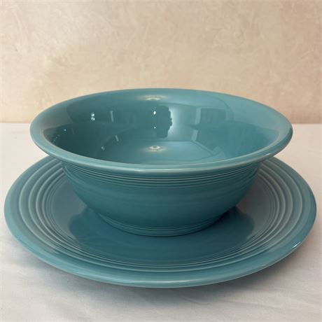 Vtg Fiestaware Turquoise Serving Bowl & Platter