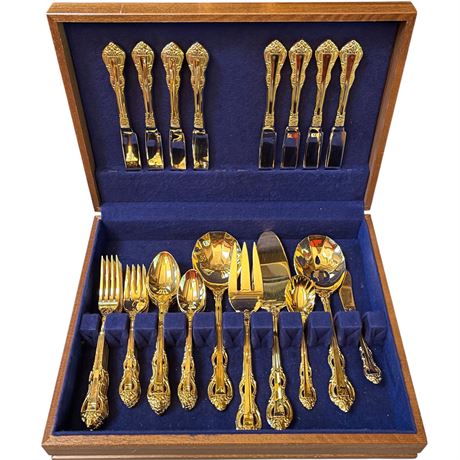 46pc Towle Supreme Cutlery Gold Electroplated Stainless Steel Flatware in Case