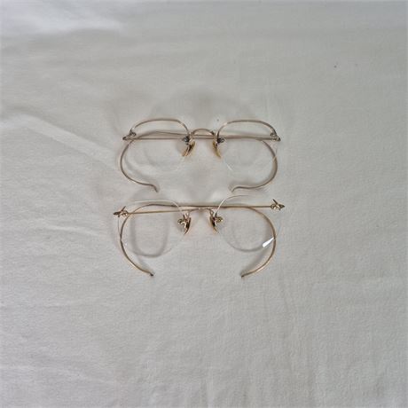 Vtg Semi-Rimless Eyeglasses (2 Pairs) -12K Gold Filled, Cable Temples