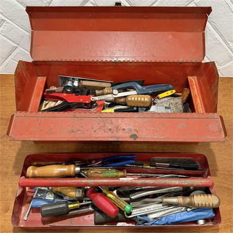 Metal Tool Box Full of Miscellaneous Tools
