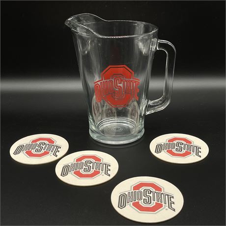 Ohio State Buckeyes Glass Pitcher w/ Set of 4 Coasters