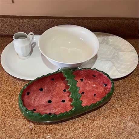 White Kitchen Serveware w/ Hand-Crafted Watermelon Serving Basket