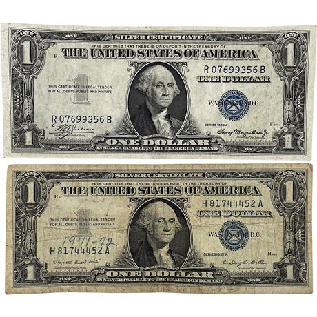 1935 A & 1957 A $1 Blue Seal Silver Certificates