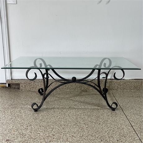 Beveled Glass Top Wrought Iron Coffee Table