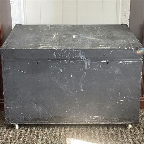 Old Large Wooden Chest on Rollers w/ Divided Sections