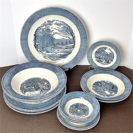 Currier & Ives "The Old Grist Mill" Replacement Dishes (14pc)