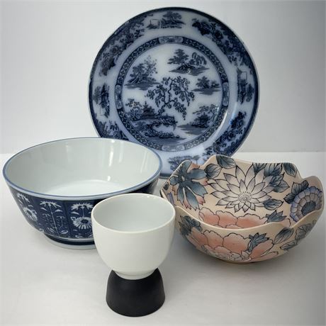 Oriental Kitchen Pieces w/ Egg Cup, Bowls, & Plate