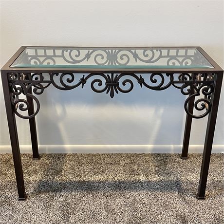 Wrought Iron and Beveled Glass Console Table