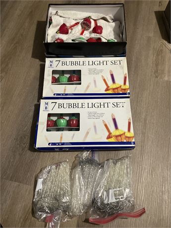 3 bubble light sets (old) and 4 packs of icicle tree decorations