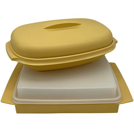 Vtg Tupperware Deviled Egg Keeper and Microwavable Vegetable Steamer w/ Divider