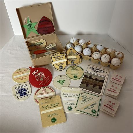 Collection of Vintage Advertising Golf Bag Tags, Golf Ball Markers and More