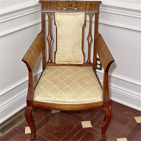 Antique Inlaid Mahogany Upholstered Accent Chair