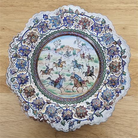 Middle eastern persian enamel over metal plate