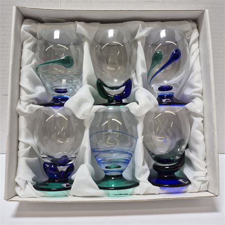 NIB 1920s Art Deco Czech Set of Hand Blown Glasses