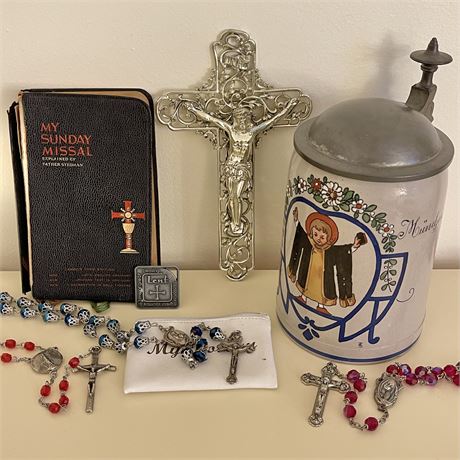 Crucifix, Rosaries, Sunday Missal, Catholic German Stein & Lent Token