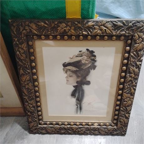Under the Rose, Harrison Fisher print, 1907, framed